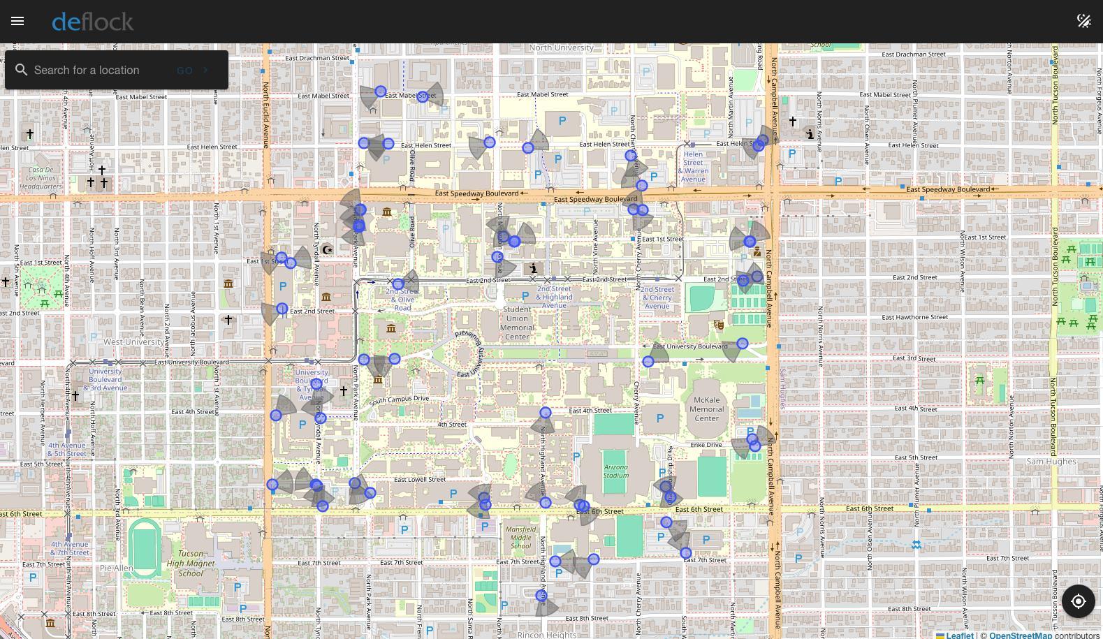 map of Flock ALPRs at University of Arizona
